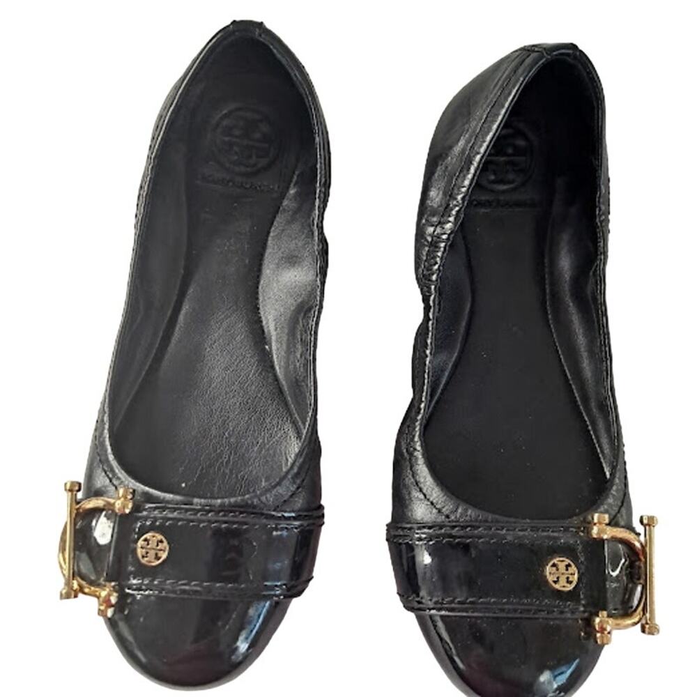 Tory Burch Noel Ballet Flat Women Size 7.5  Classics Black Gold Hardware Elastic